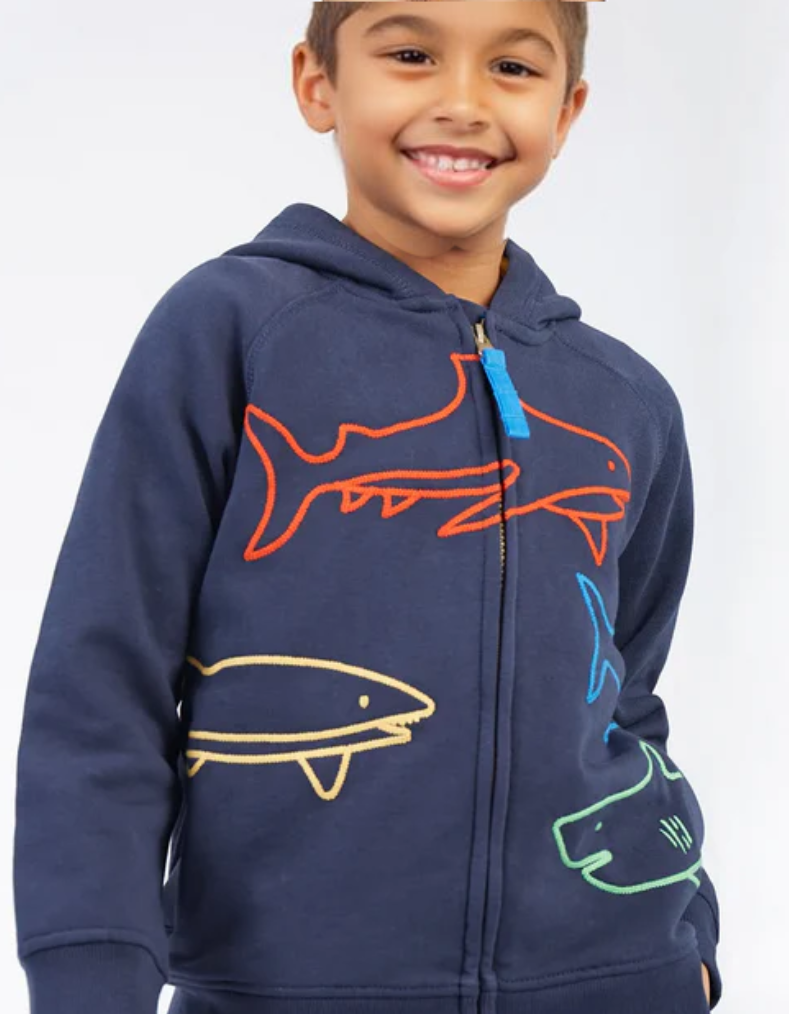 Frugi Boy's Long Sleeve Luka Zip Up Hoody in Indigo (Imperfect)