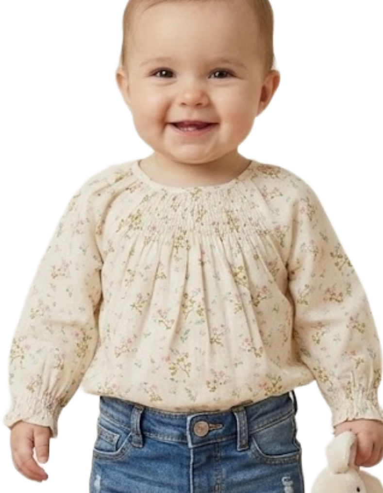 Bonton Baby Smokee Creme Daisy Top in Beige
