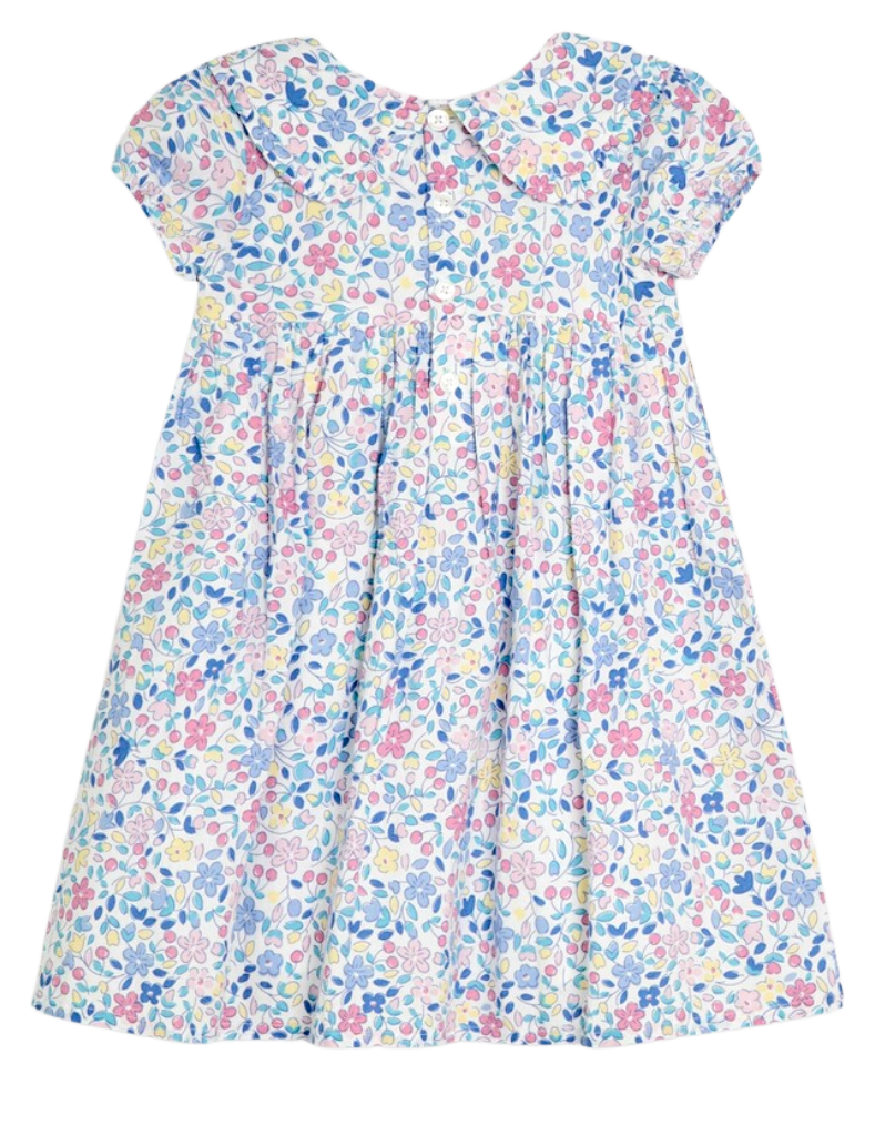 Jojo Maman Baby Ditsy Floral Smocked Woven Dress in Pink Cherry