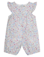Jojo Maman Baby Ditsy Floral Print Pretty Ruffle Shoulder Sunsuit in Cherry Pink