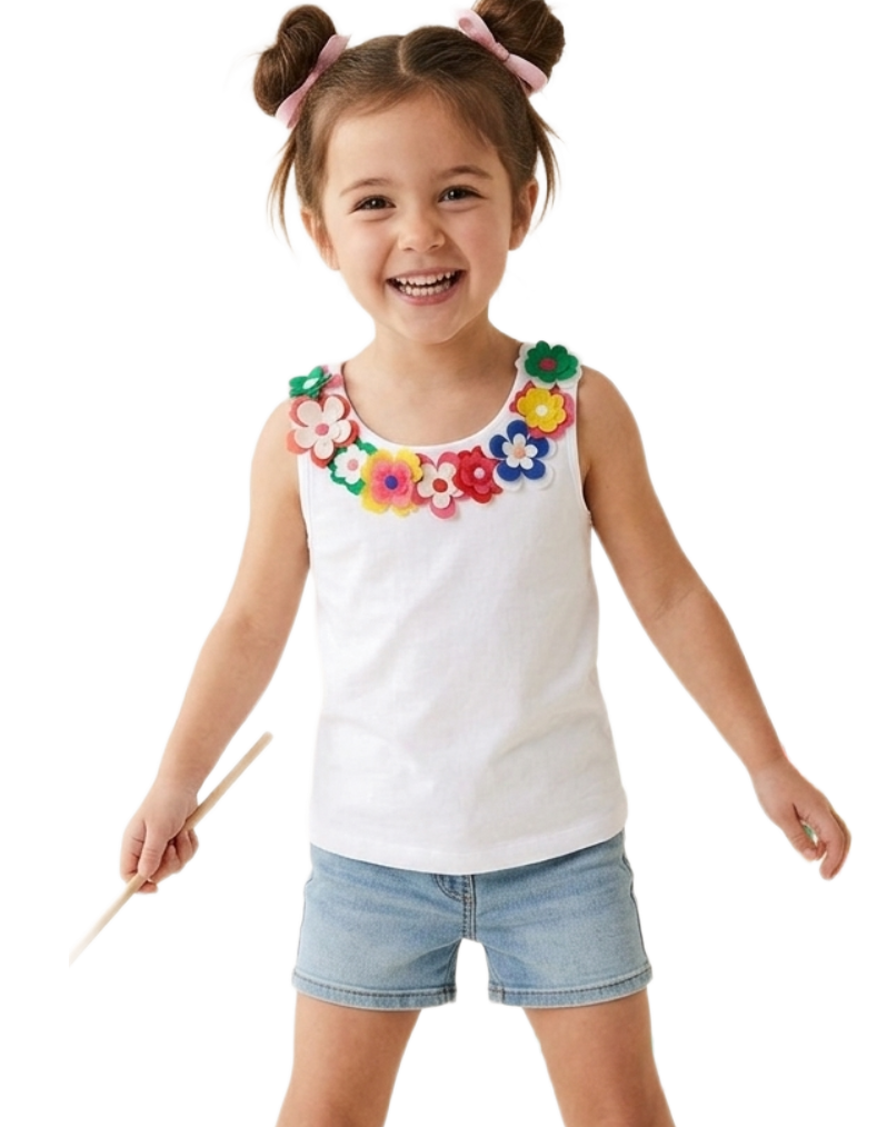 Mini Boden Girl's Flutter Flower Applique Vest in White