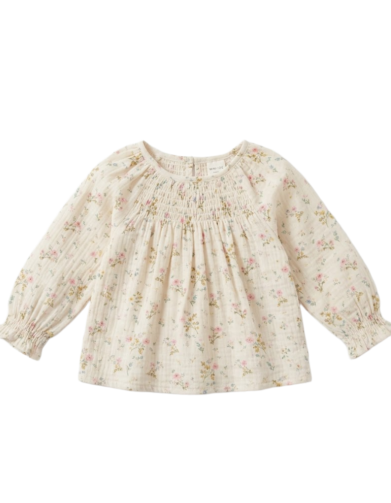 Bonton Baby Smokee Creme Daisy Top in Beige