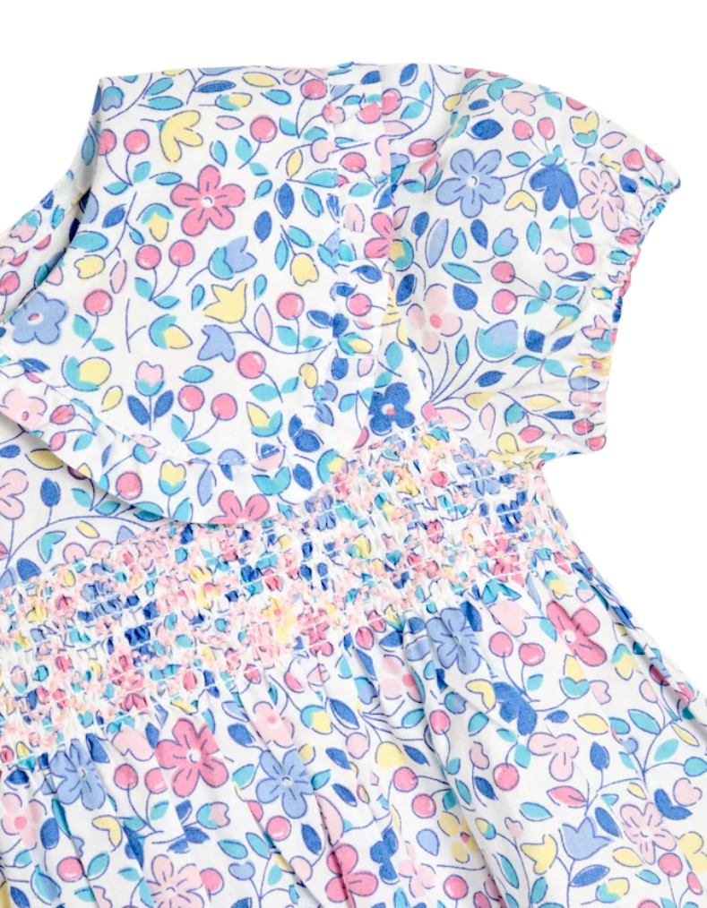 Jojo Maman Baby Ditsy Floral Smocked Woven Dress in Pink Cherry
