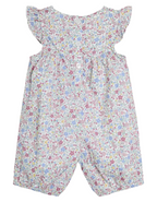 Jojo Maman Baby Ditsy Floral Print Pretty Ruffle Shoulder Sunsuit in Cherry Pink