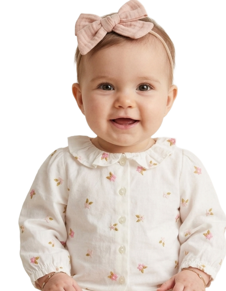 Bonpoint Girl's Floral Embroidered Cotton Blouse in White