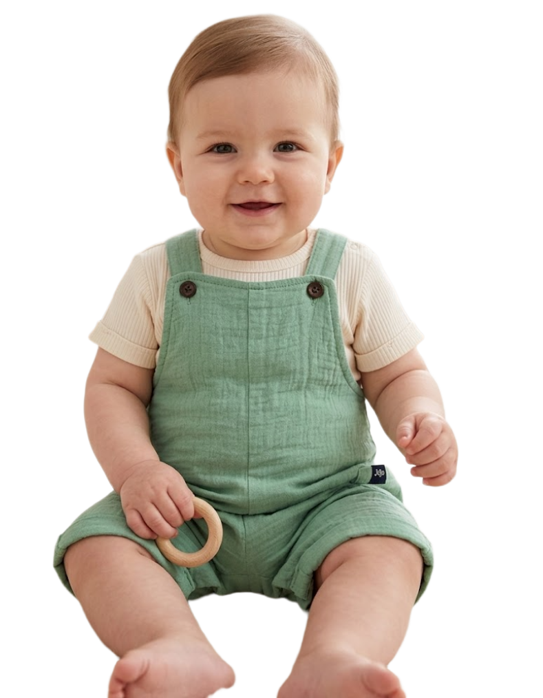 Jojo Maman Bebe Kids' 1-Piece Cheesecloth Dungarees in Green