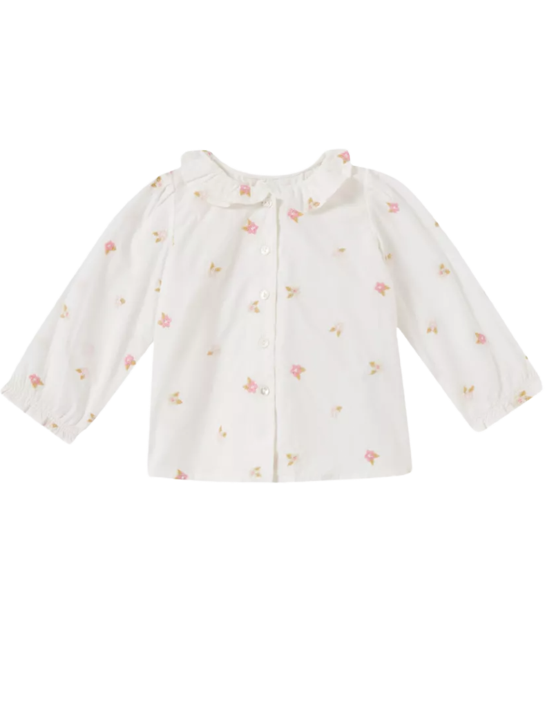 Bonpoint Girl's Floral Embroidered Cotton Blouse in White
