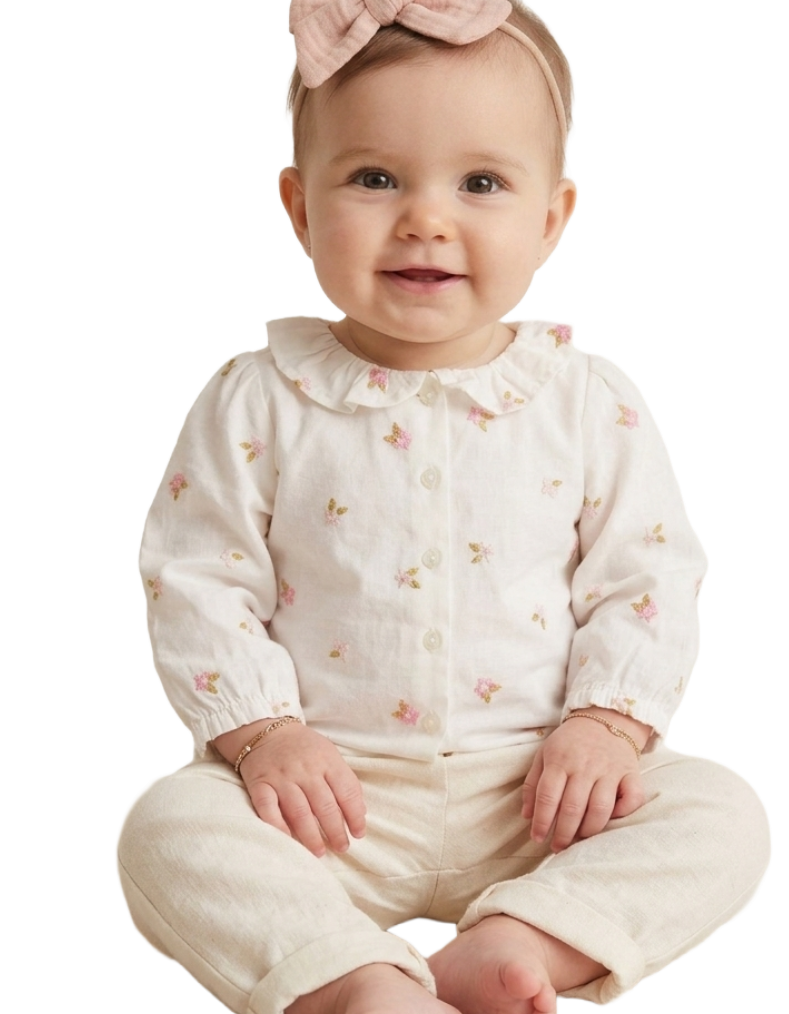 Bonpoint Girl's Floral Embroidered Cotton Blouse in White