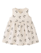 Baby Sleeveless Printed Linen Dress in Bunnies on the Ecru