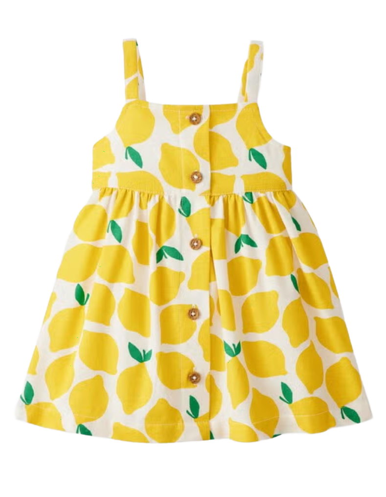 Baby Summer Woven Dress in Printed Lemons on White