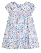 Jojo Maman Baby Ditsy Floral Smocked Woven Dress in Pink Cherry