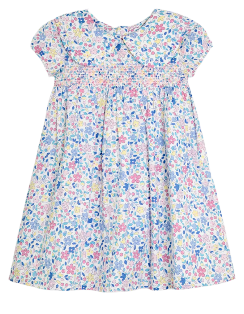 Jojo Maman Baby Ditsy Floral Smocked Woven Dress in Pink Cherry