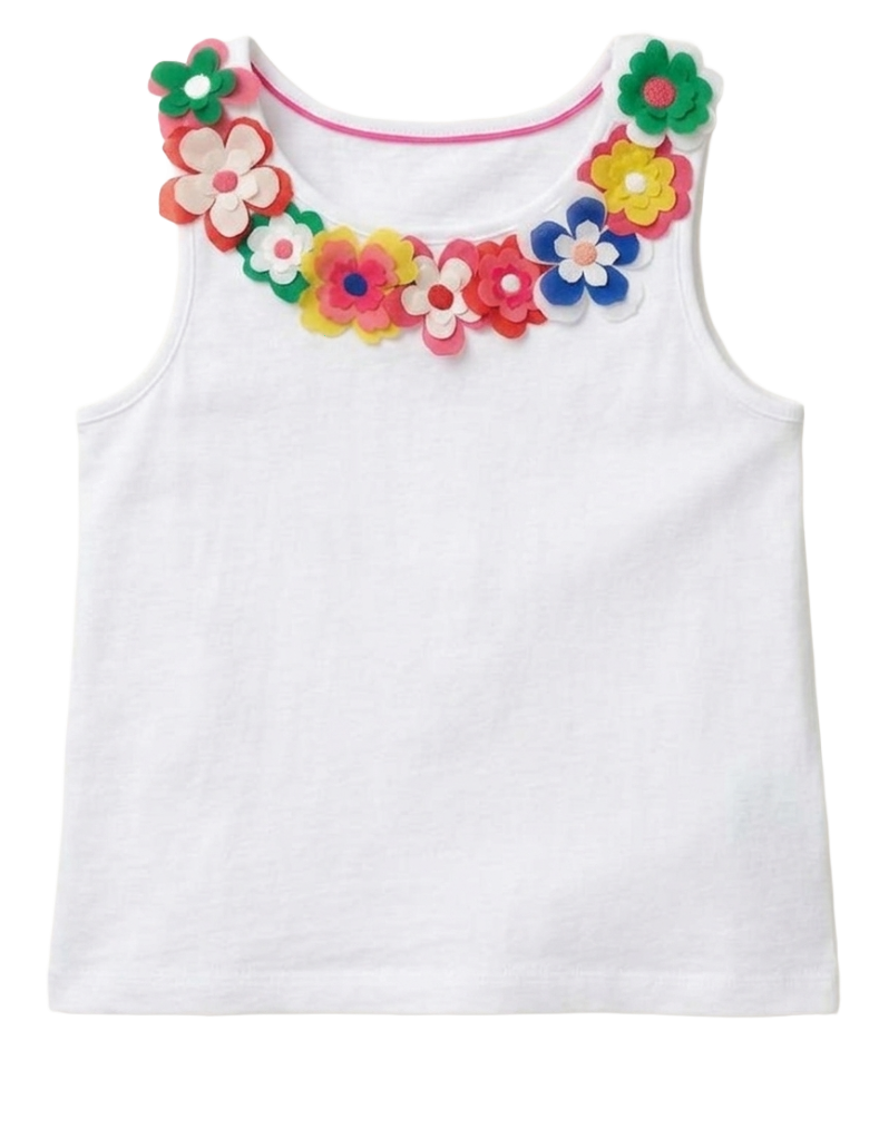 Mini Boden Girl's Flutter Flower Applique Vest in White