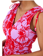 Women's Sleeveless Floral Print Collette Tie Shoulder Cotton Maxi Dress in Pink