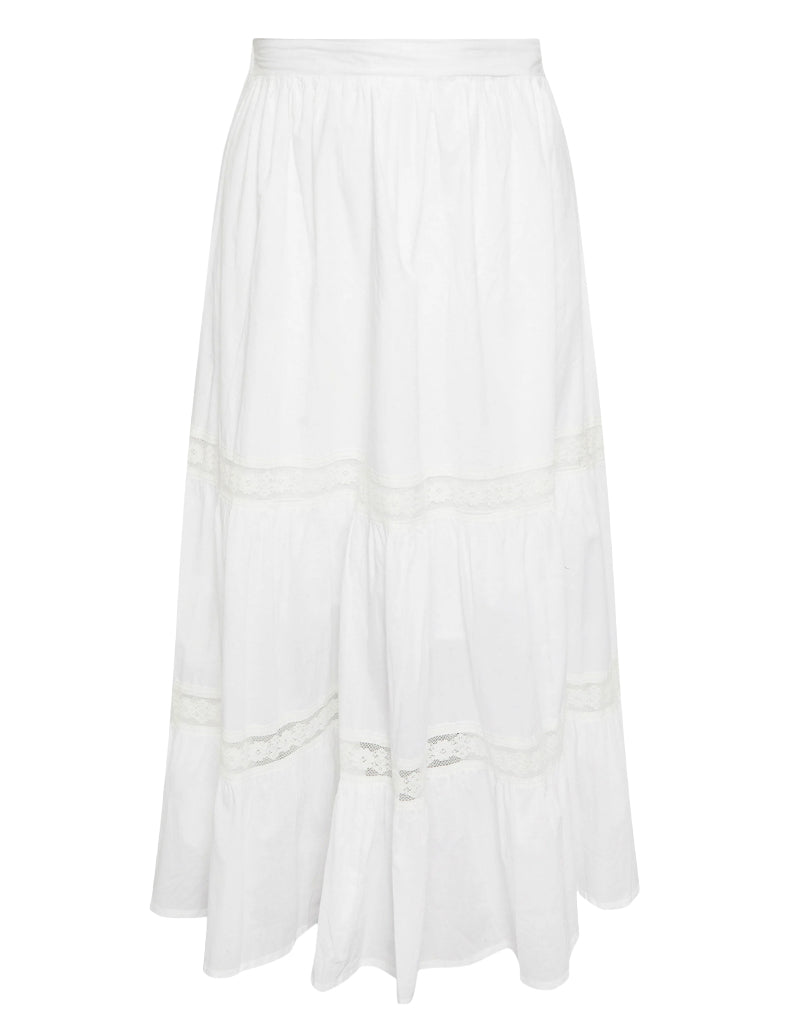Women's Curve Tiered Lace Cotton Maxi Skirt in White (Imperfect)