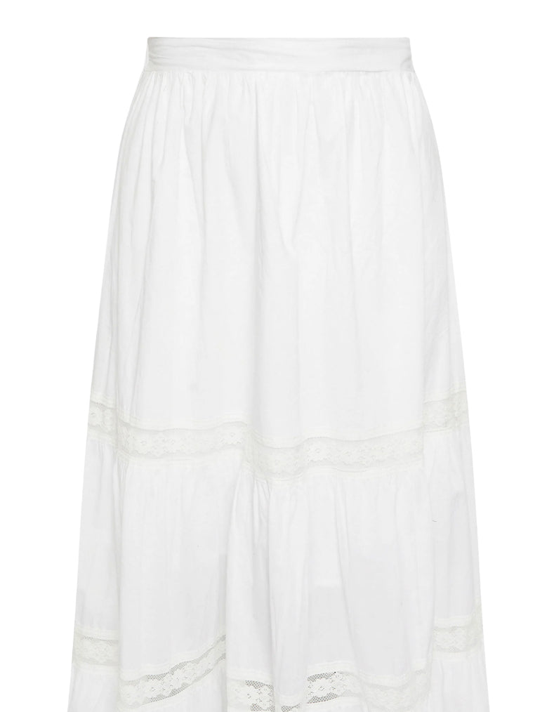 Women's Curve Tiered Lace Cotton Maxi Skirt in White (Imperfect)