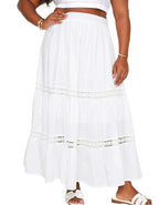 Women's Curve Tiered Lace Cotton Maxi Skirt in White (Imperfect)