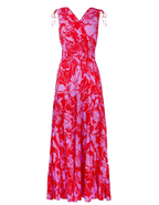 Women's Sleeveless Floral Print Collette Tie Shoulder Cotton Maxi Dress in Pink