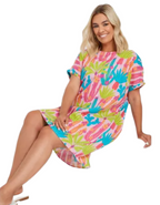 Women's Plus Size Cactus Print Tunic Dress in Pink