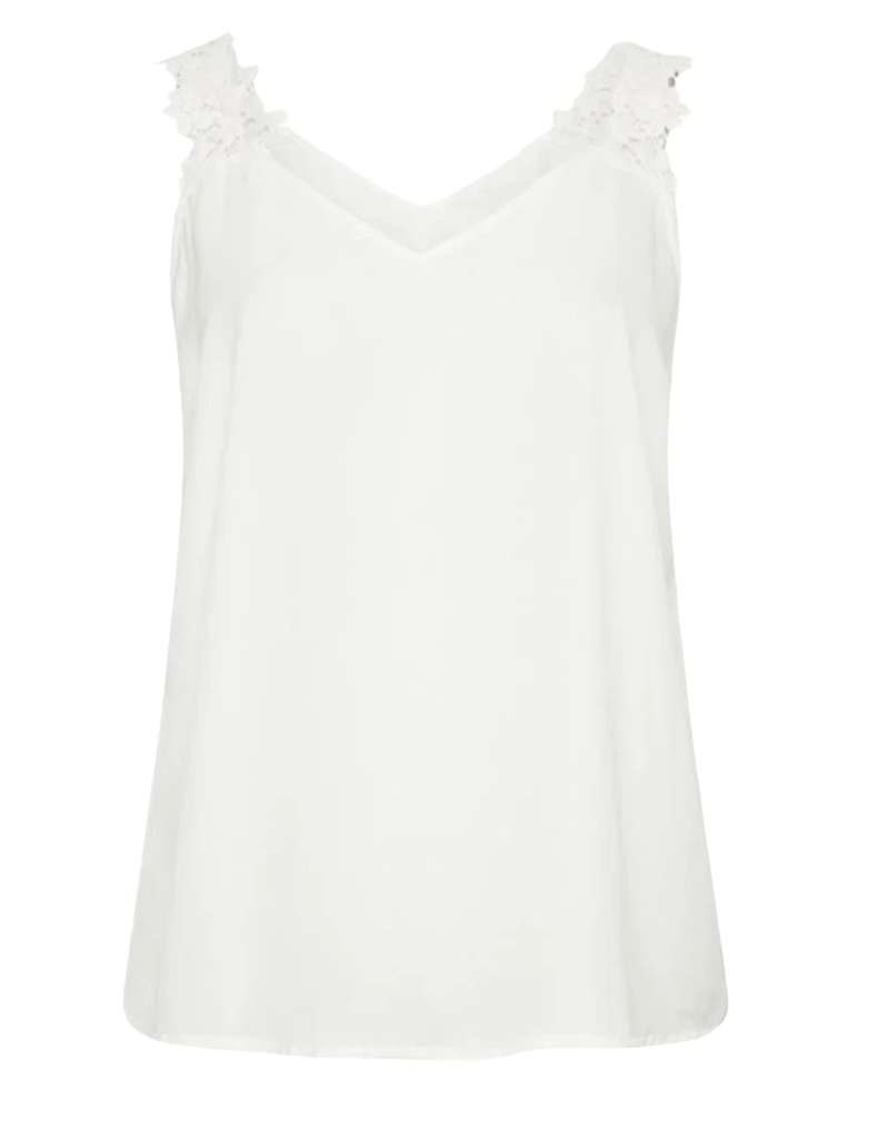 Women's Plus Size Sleeveless Floral Trim Cami in White (Imperfect)