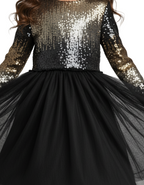 Girl's Festive Sequin Tulle Dress in Black (Imperfect)