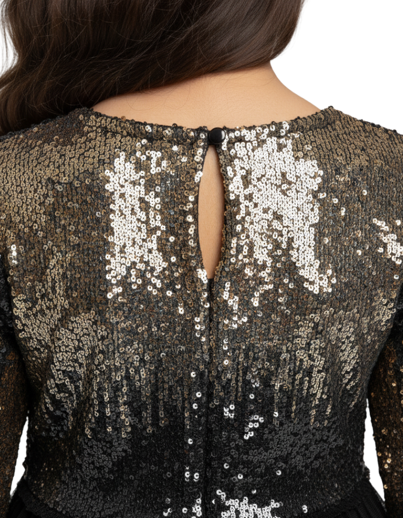Girl's Festive Sequin Tulle Dress in Black (Imperfect)