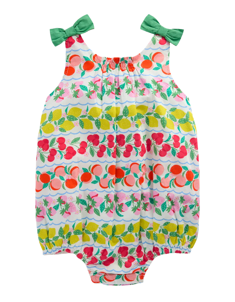 Baby Boden Girls Printed Bubble Romper in Multi Fruit Stripe