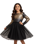 Girl's Festive Sequin Tulle Dress in Black (Imperfect)