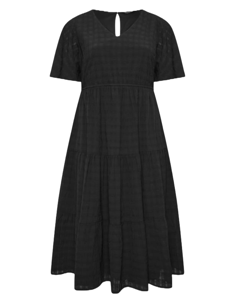 Women's Plus size Curve Textured Tiered Smock Dress in Black