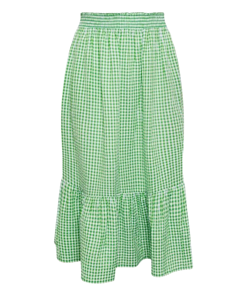 Women's Curve Gingham Tiered Pure Cotton Midi Skirt in Green (IMPERFECT)