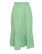 Women's Curve Gingham Tiered Pure Cotton Midi Skirt in Green (IMPERFECT)