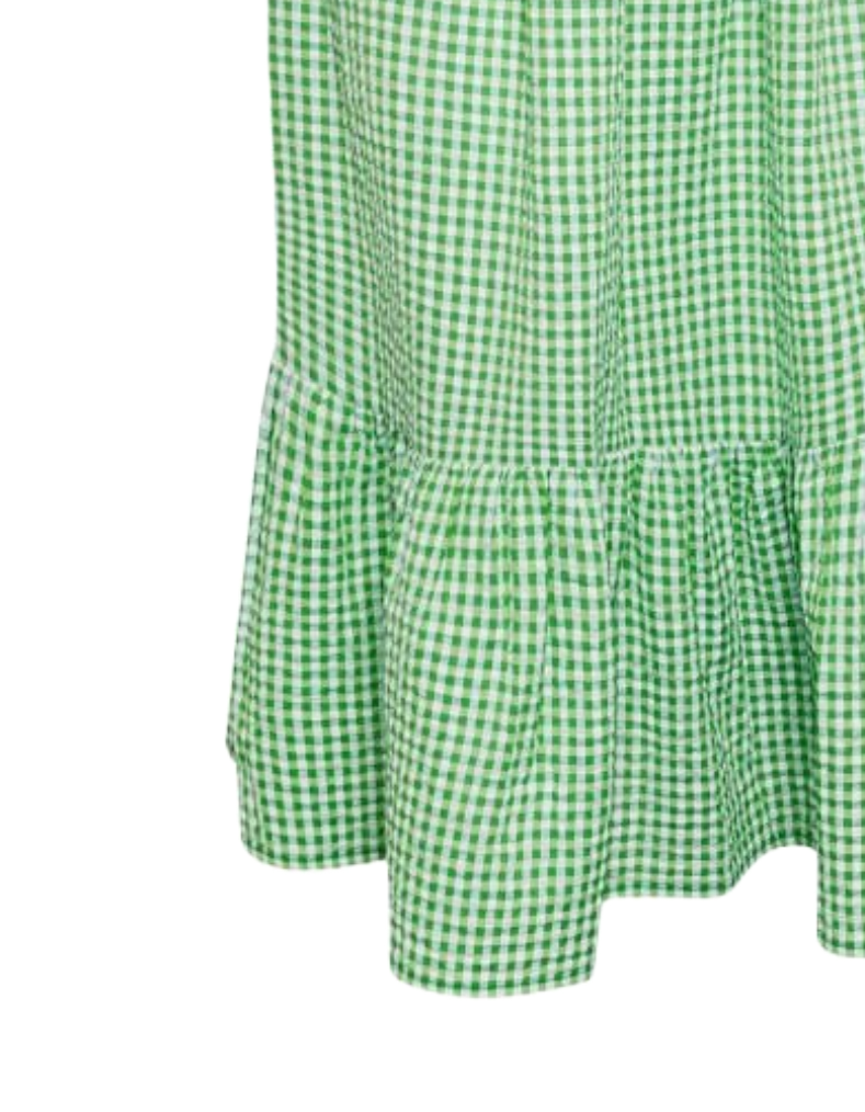 Women's Curve Gingham Tiered Pure Cotton Midi Skirt in Green (IMPERFECT)