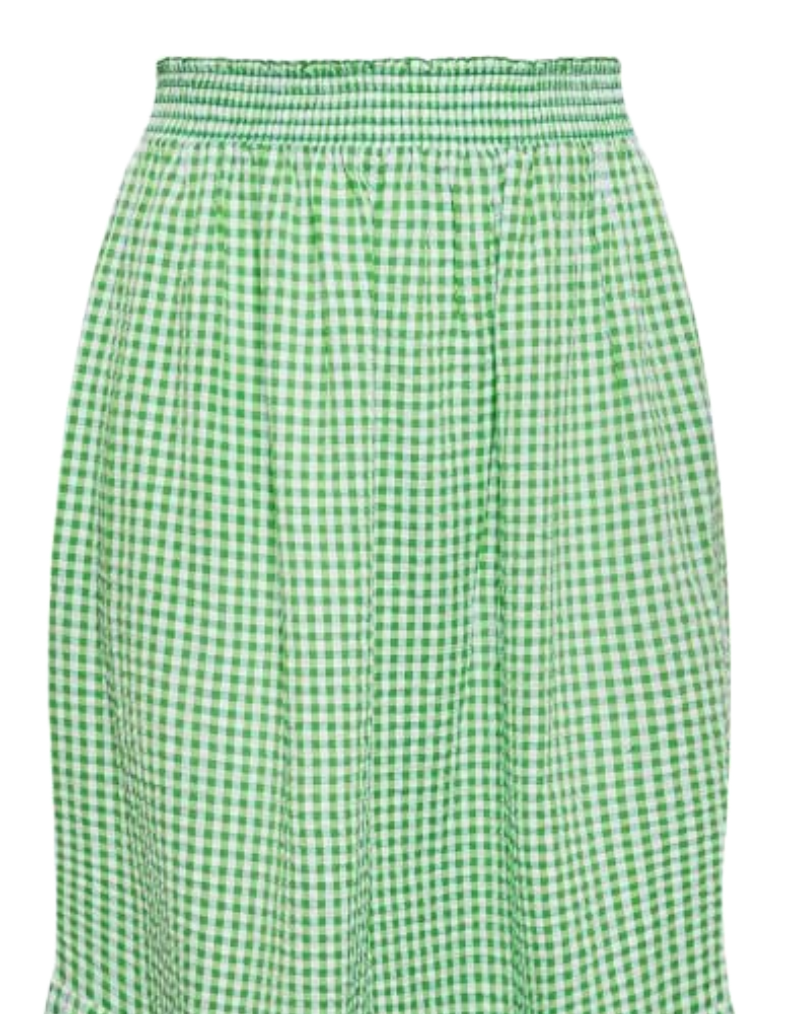 Women's Curve Gingham Tiered Pure Cotton Midi Skirt in Green (IMPERFECT)