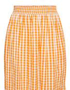 Women's Curve Gingham Tiered Pure Cotton Midi Skirt in Orange (IMPERFECT)