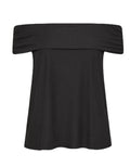 Women's Short Sleeve Curve Bardot Neck Top in Black