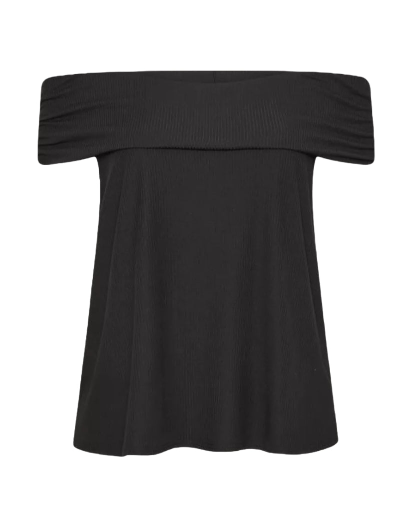 Women's Short Sleeve Curve Bardot Neck Top in Black