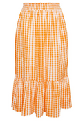 Women's Curve Gingham Tiered Pure Cotton Midi Skirt in Orange (IMPERFECT)