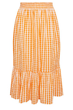 Women's Curve Gingham Tiered Pure Cotton Midi Skirt in Orange (IMPERFECT)