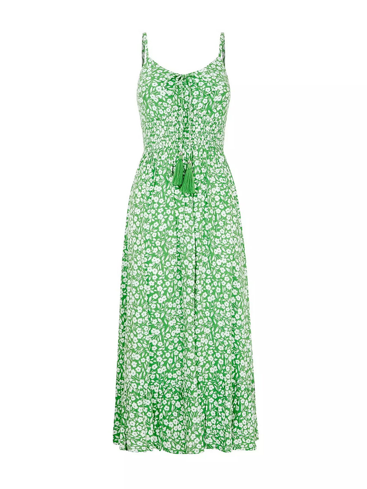 Clara Ditsy Printed Sundress In Green