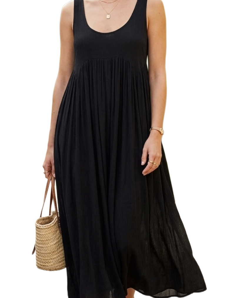 Women's Black Crinkle Midi Sundress