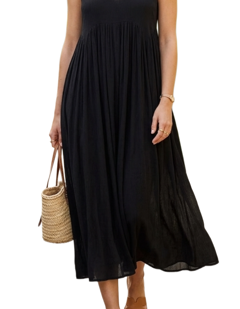 Women's Black Crinkle Midi Sundress