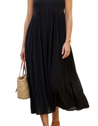 Women's Black Crinkle Midi Sundress