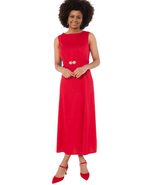 Women's Linen Blend Belted Dress In Red