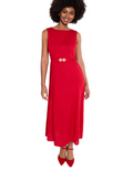 Women's Linen Blend Belted Dress In Red