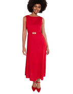 Women's Linen Blend Belted Dress In Red