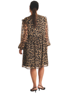 Women's Leopard Lurex Dobby Bow Front Georgette Skater Dress (IMPERFECT)