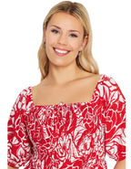 Women's Curve Floral Maxi Dress Shirred Square Neck Plus Size In Red