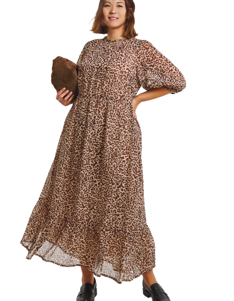 Women's Leopard Print Georgette Maxi Dress (IMPERFECT)