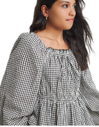 Women's Seersucker Gingham Square Neck Blouse
