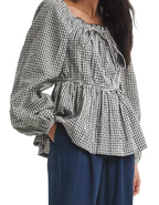 Women's Seersucker Gingham Square Neck Blouse